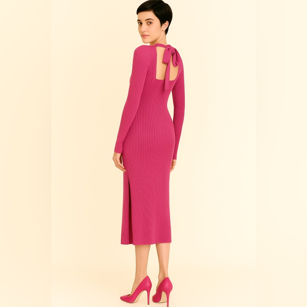 House of Harlow Retro 1960 Dress Medium Bodycon Midi Ribbed Hot Pink NWT $158
